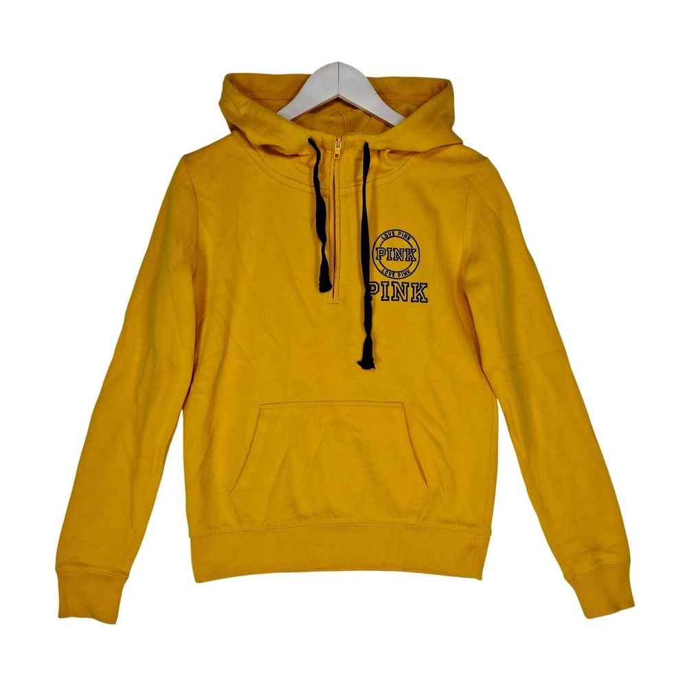 Victoria's Secret PINK Yellow Hoodie Half Zip Pullover Sweatshirt Size XS